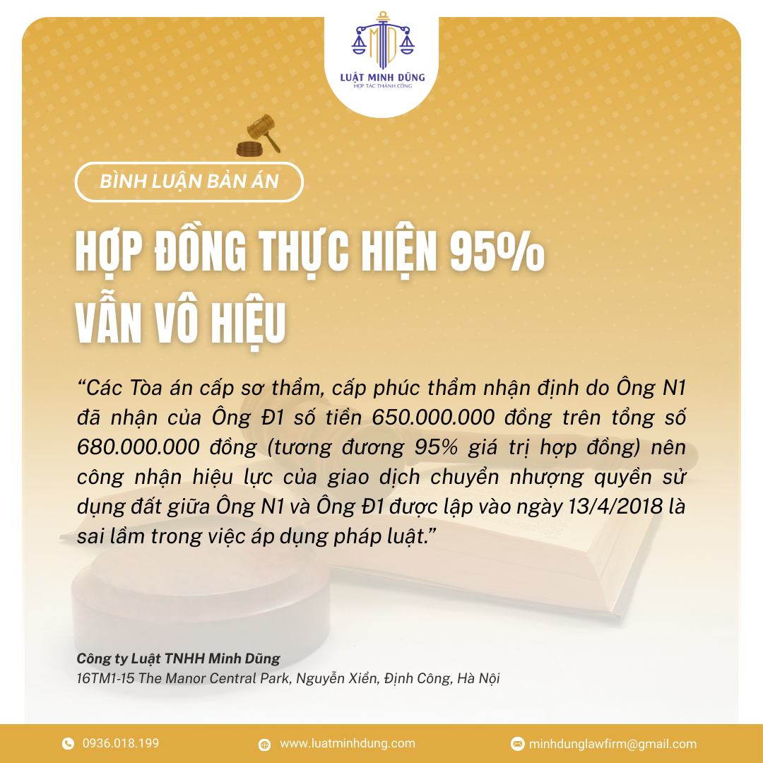 Hợp đồng đã thực hiện 95% vẫn vô hiệu