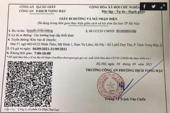 Mẫu giấy đi đường mới nhất của Hà Nội