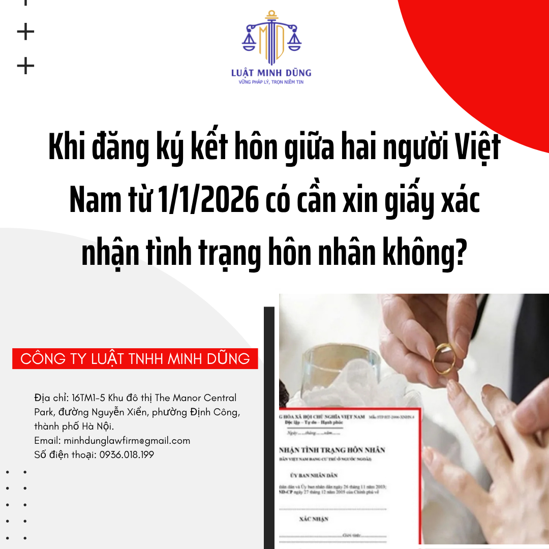 Khi đăng ký kết hôn giữa hai người Việt Nam từ 1/1/2026 có cần xin giấy xác nhận tình trạng hôn nhân không?
